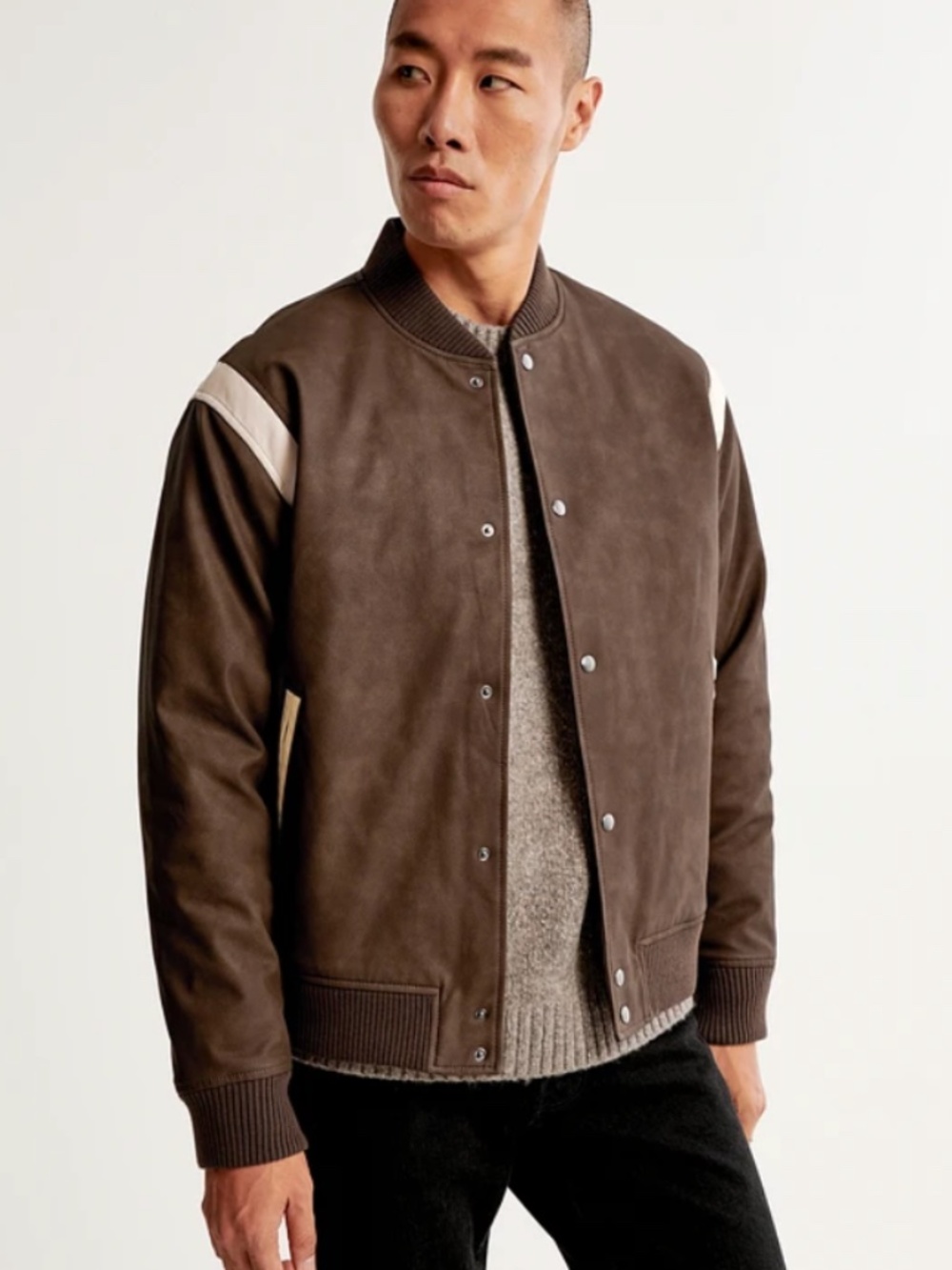 Like New - Abercrombie and Fitch Faux Leather Varsity Bomber Jacket, XL